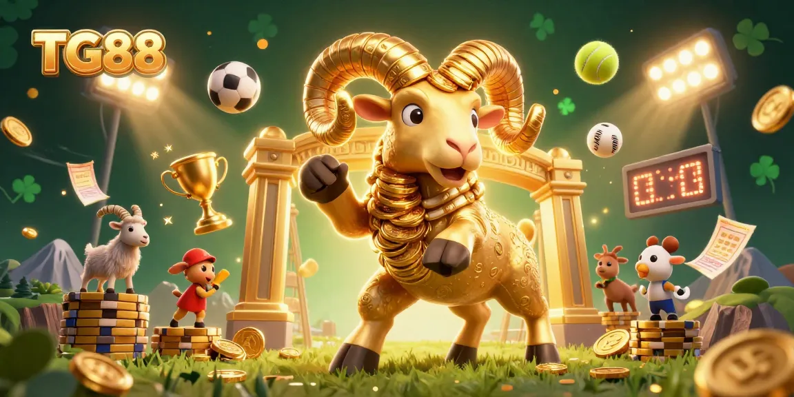 Experience the thrill of winning at TG88 as a golden ram charges through vibrant casino elements.