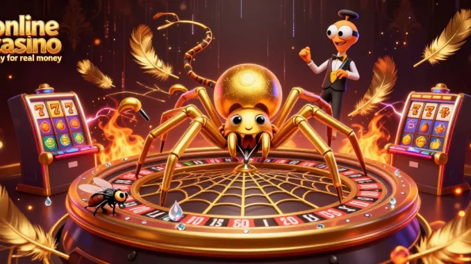 Engage in online casino play for real money with dynamic gaming elements in a vibrant scene.