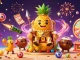 M98 casino features vibrant lottery action with a pineapple king and festive characters in a beach setting.