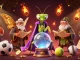 Engage with sunwin at a vibrant cartoon casino scene featuring fortune tellers and dynamic sports elements.