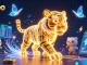 Experience the excitement of mmoo with a dazzling casino landscape featuring a golden tiger and digital currency elements.