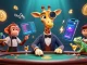 Experience the excitement at rikvip as a high-roller giraffe plays poker with a golden cocktail!
